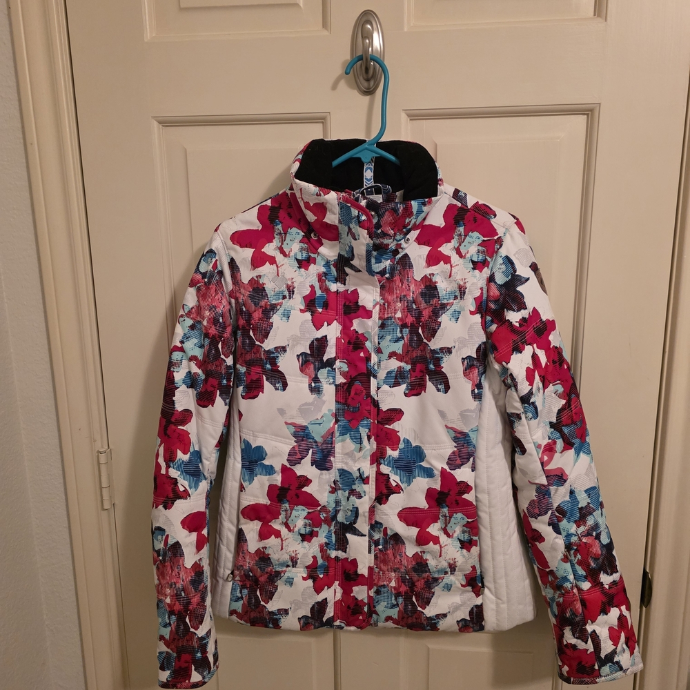 Obermeyer Women's Floral Puffer Jacket - White, Pink & Blue